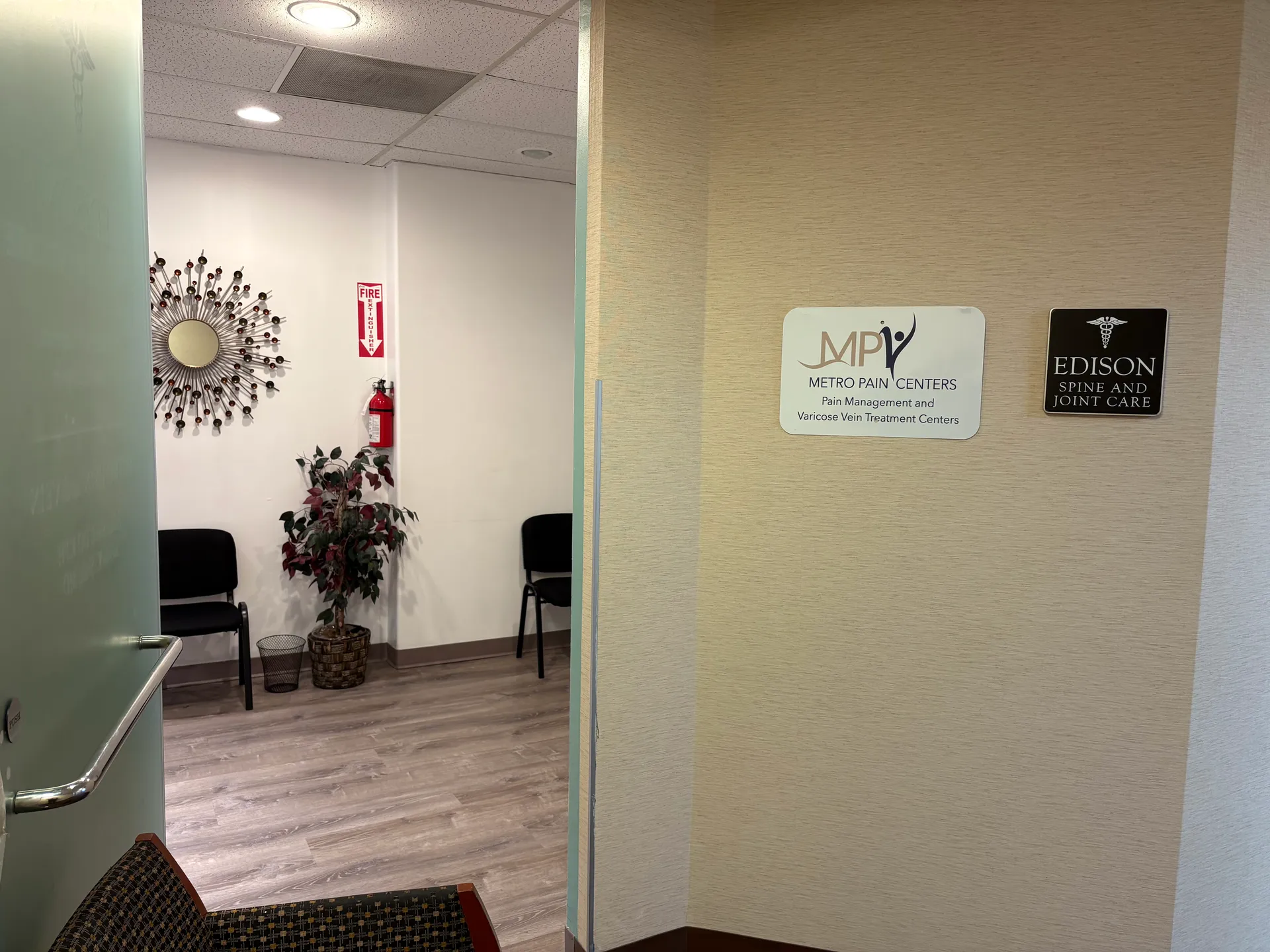 Reception area of a Metro Pain Centers office in New Jersey